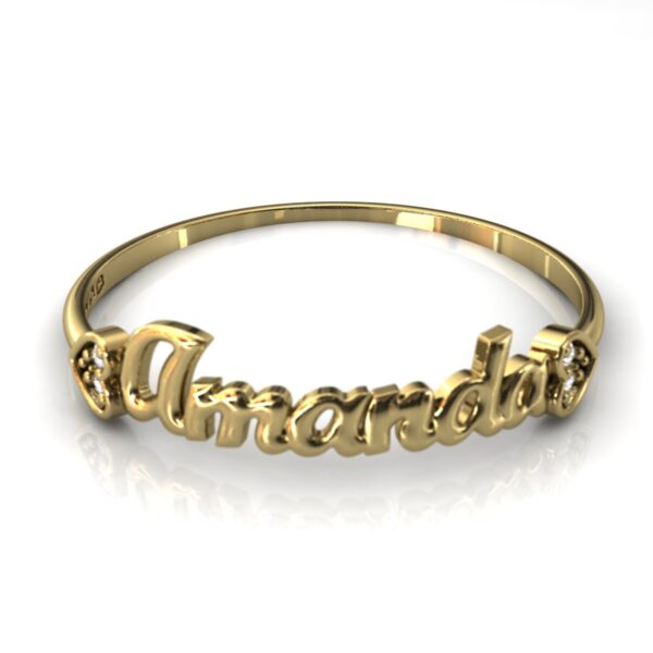 Anel Nome Amanda Pedras Diamantes Ouro 18k - Imagem 2