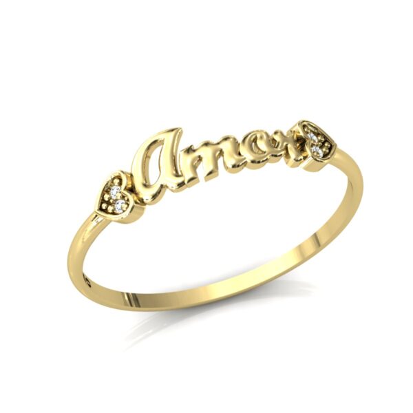 Anel Nome Amor Pedras Diamantes Ouro 18k