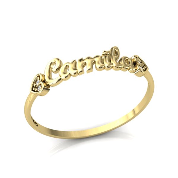 Anel Nome Camila Pedras Diamantes Ouro 18k