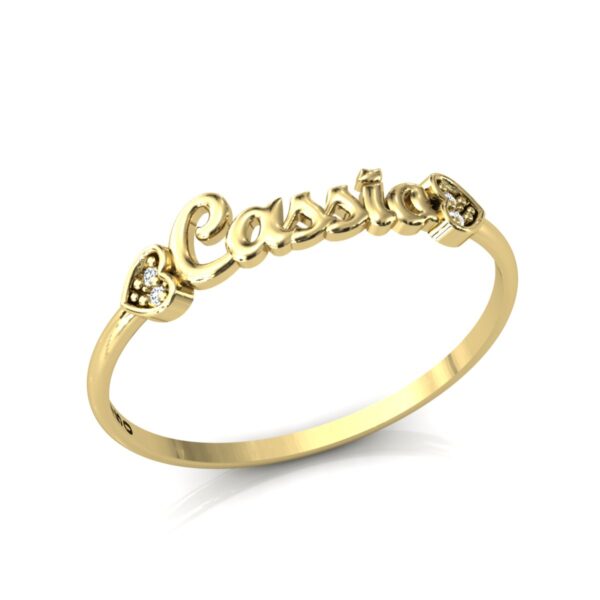 Anel Nome Cassia Pedras Diamantes Ouro 18k