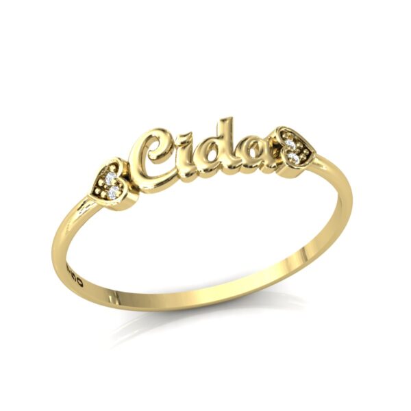 Anel Nome Cida Pedras Diamantes Ouro 18k