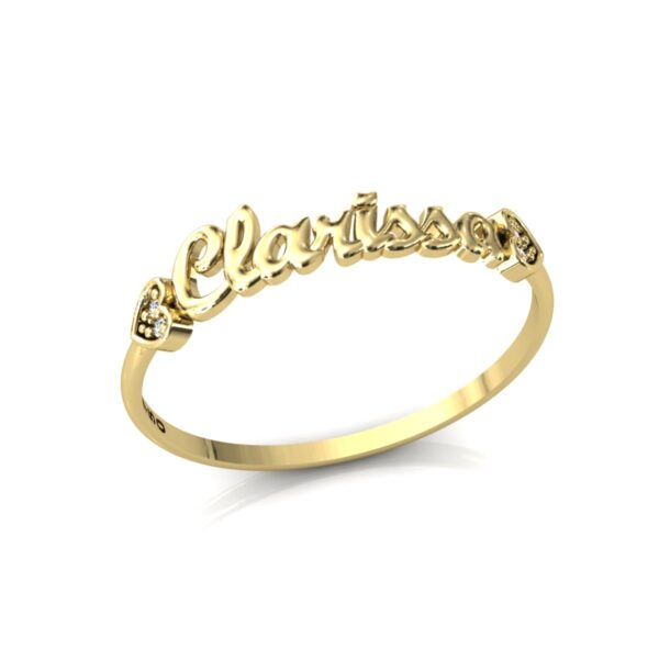 Anel Nome Clarissa Pedras Diamantes Ouro 18k