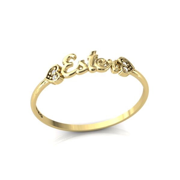Anel Nome Ester Pedras Diamantes Ouro 18k