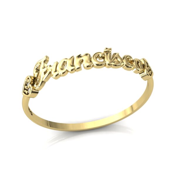 Anel Nome Francisco Pedras Diamantes Ouro 18k