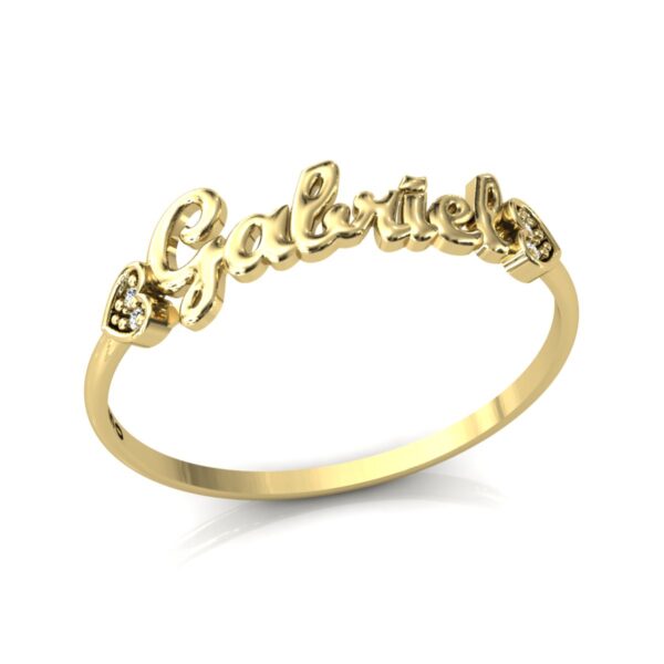 Anel Nome Gabriel Pedras Diamantes Ouro 18k