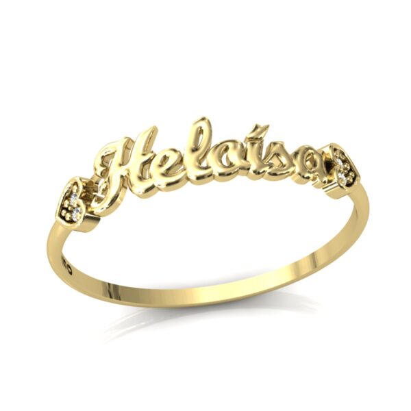 Anel Nome Heloísa Pedras Diamantes Ouro 18k