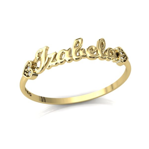Anel Nome Izabela Pedras Diamantes Ouro 18k