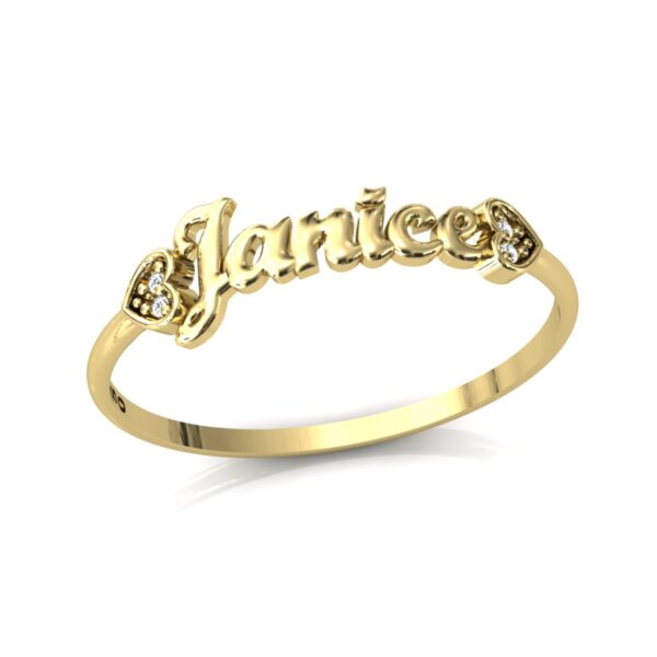 Anel Nome Janice Pedras Diamantes Ouro 18k