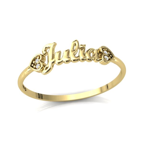 Anel Nome Julia Pedras Diamantes Ouro 18k