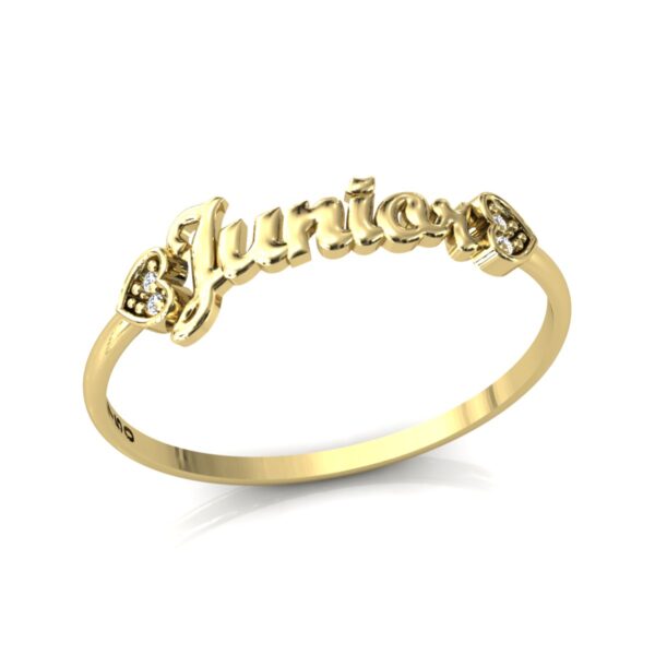 Anel Nome Junior Pedras Diamantes Ouro 18k