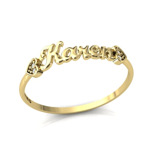 Anel Nome Karen Pedras Diamantes Ouro 18k