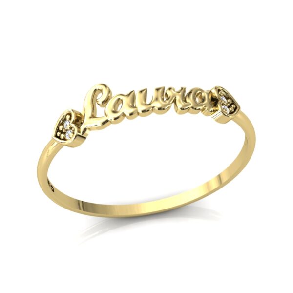 Anel Nome Laura Pedras Diamantes Ouro 18k