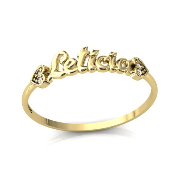 Anel Nome Letícia Pedras Diamantes Ouro 18k
