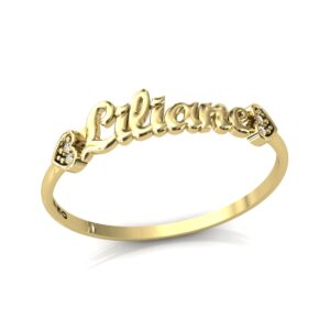 Anel Nome Liliane Pedras Diamantes Ouro 18k