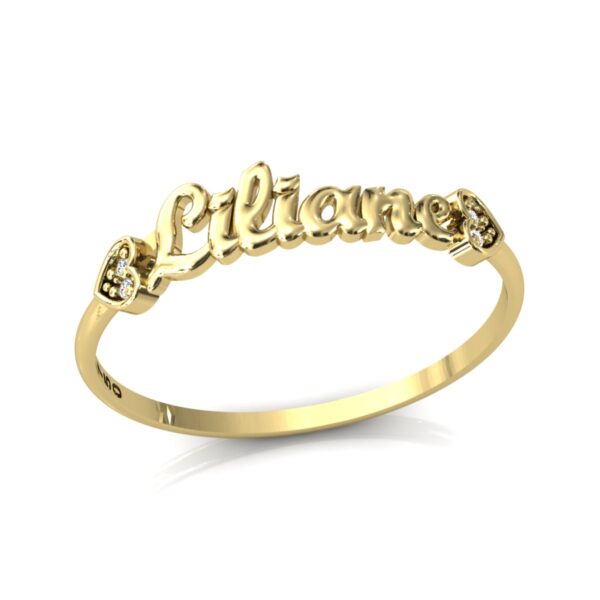 Anel Nome Liliane Pedras Diamantes Ouro 18k