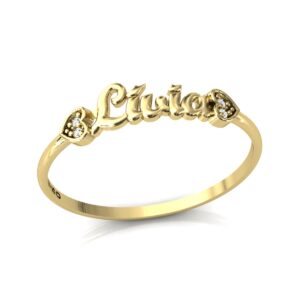 Anel Nome Lívia Pedras Diamantes Ouro 18k