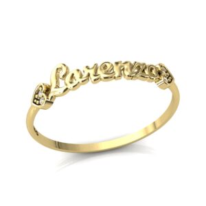 Anel Nome Lorenzo Pedras Diamantes Ouro 18k