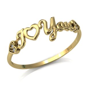 Anel Nome I Love You Pedras Diamantes Ouro 18k