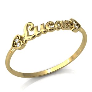Anel Nome Iucas Pedras Diamantes Ouro 18k