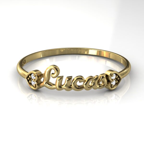 Anel Nome Iucas Pedras Diamantes Ouro 18k - Image 4