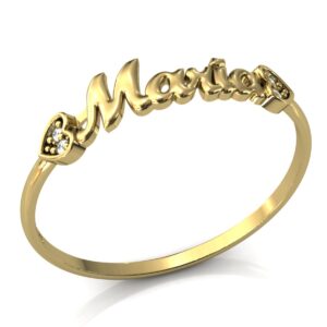 Anel Nome Maria Pedras Diamantes Ouro 18k