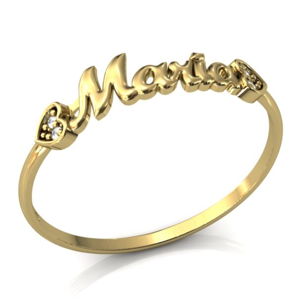 Anel Nome Maria Pedras Diamantes Ouro 18k