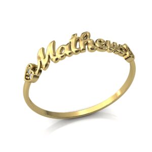 Anel Nome Matheus Pedras Diamantes Ouro 18k