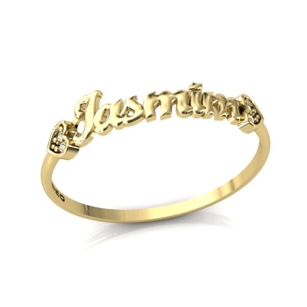 Anel Nome Iasmim Pedras Diamantes Ouro 18k