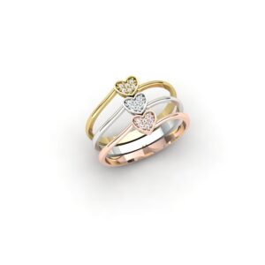 Anel Triplo Corações com Diamantes em Ouro 18k