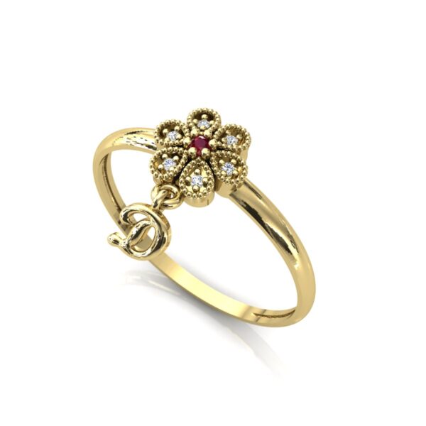 Anel Chuveiro Flor Gota Com Pingente Letra Em Ouro 18k - Image 2