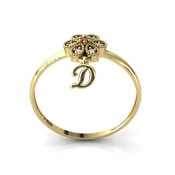 Anel Chuveiro Flor Gota Com Pingente Letra Em Ouro 18k - Image 3