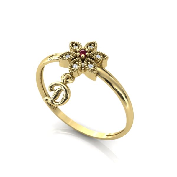 Anel Chuveiro Flor Navete Com Pingente Letra Em Ouro 18k - Image 3