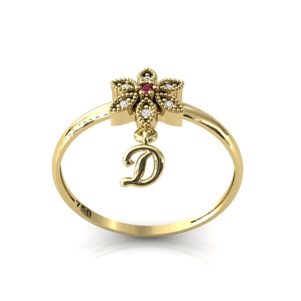 Anel Chuveiro Flor Navete Com Pingente Letra Em Ouro 18k - Image 2