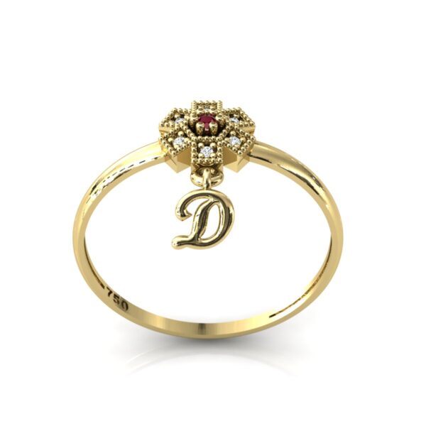 Anel Chuveiro Flor Quadrado Com Pingente Letra Em Ouro 18k - Image 4