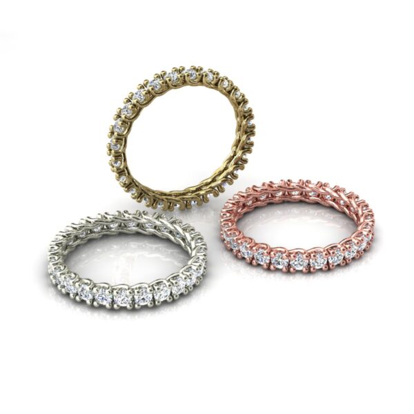 3 Alianças Pedras Redondas Ouro Amarelo, Branco E Rosa - Imagem 2