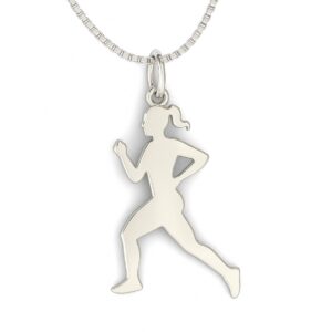 Pingente Corredora em Ouro Branco 18k